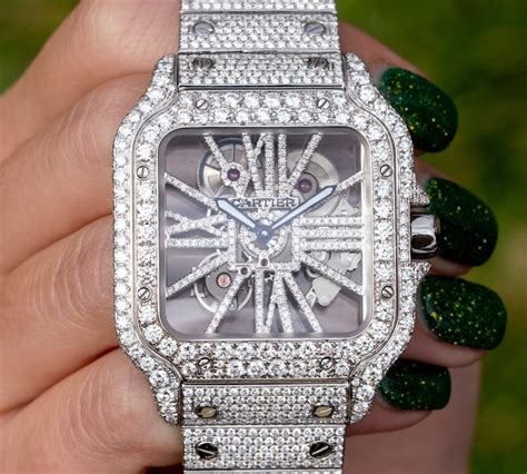 cartier santos 100 skeleton|cartier santos iced out price.